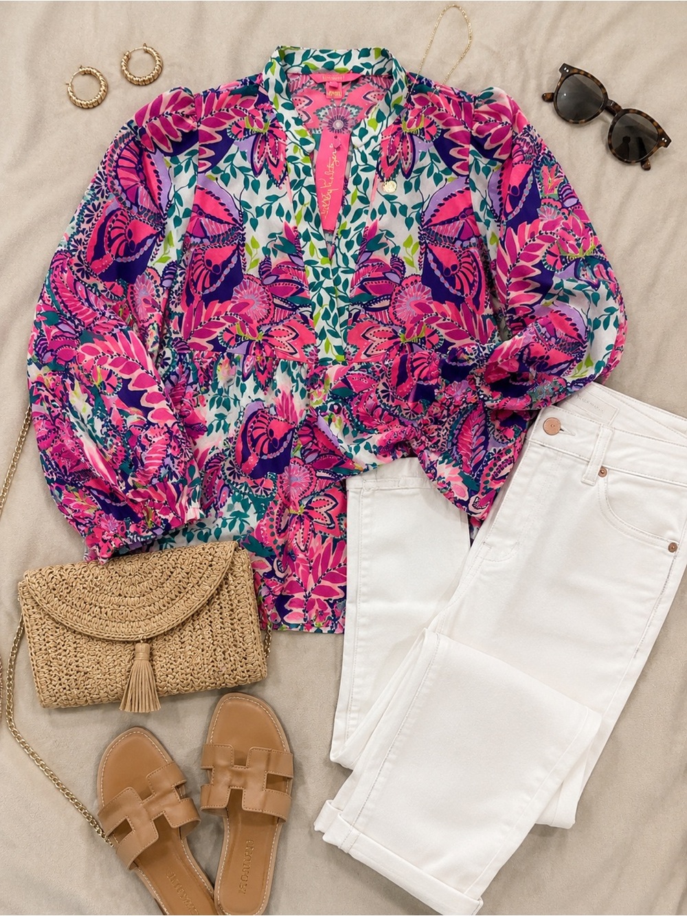 Lilly Pulitzer Pink Floral Split-Neck Tunic